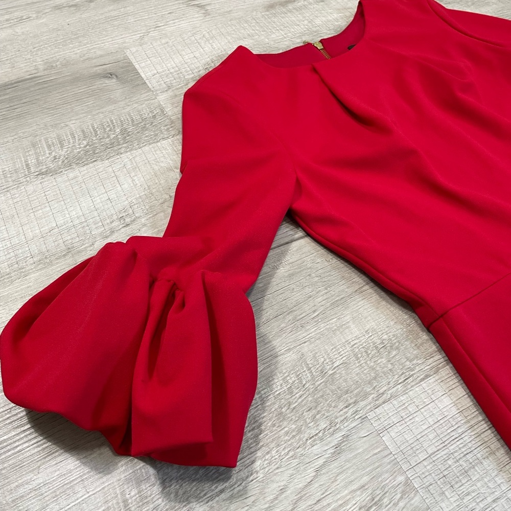 BRAND NEW Betsy Adam red and gold knee length sexy dress with 3/4 sleeves - Picture 2 of 6